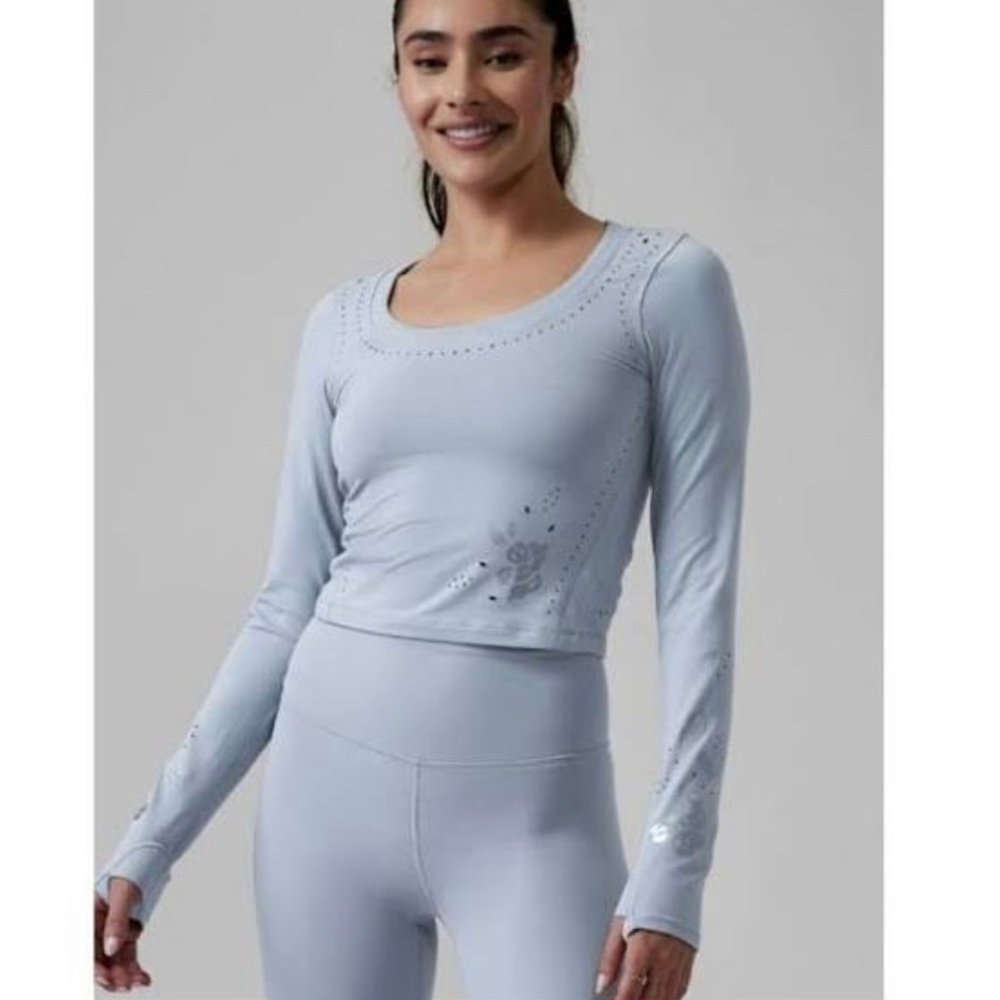 Athleta Shanti Eyelit Top - long sleeve yoga crop top